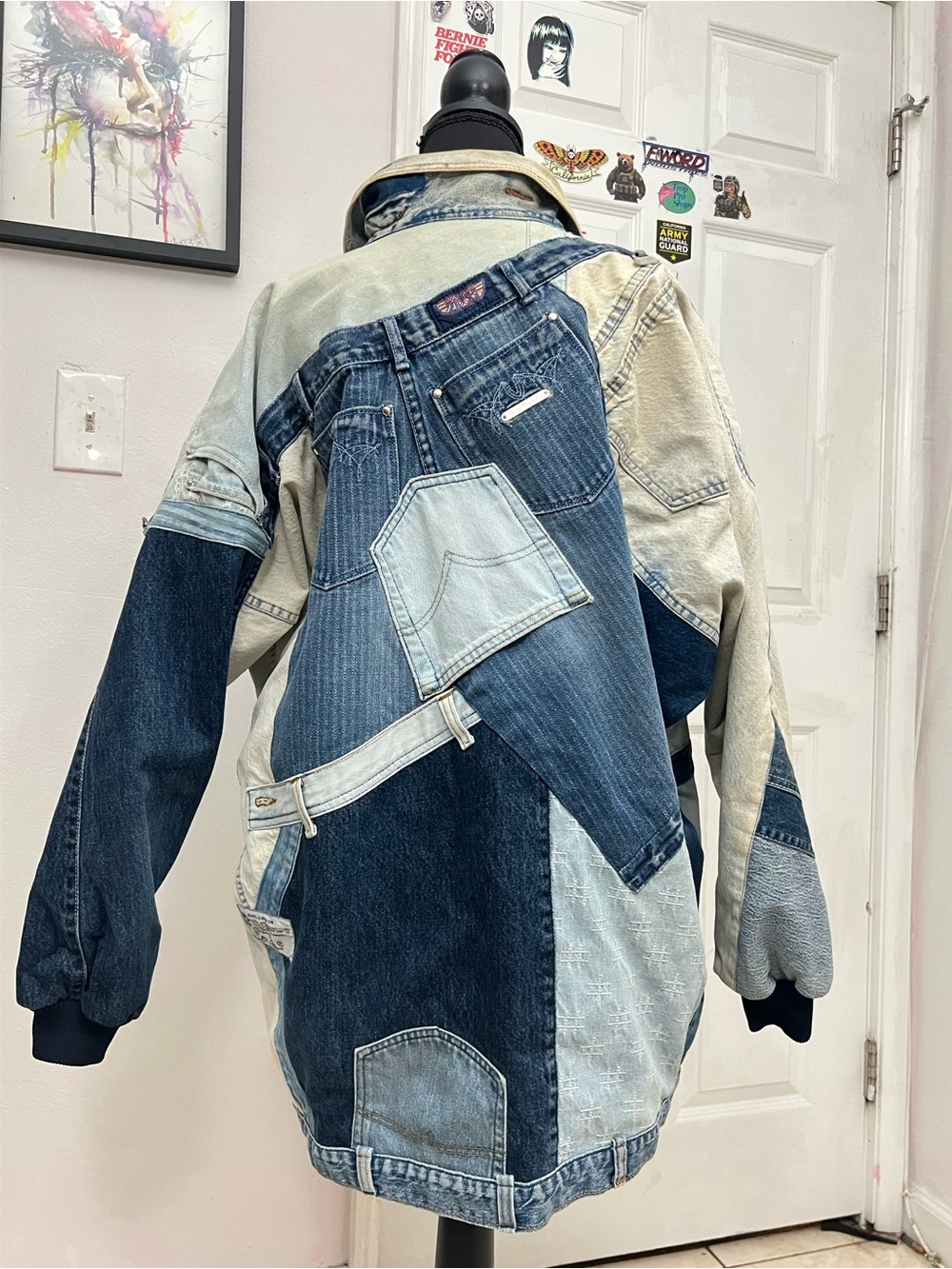 Patchwork Multi-Tone Denim Jacket with Contrast Panels (discoloration on neck)